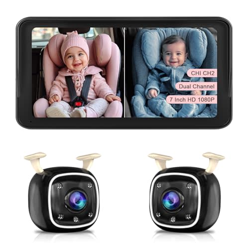Baby Car Camera for Twins HD 1080P Dual Rear Facing Infant Monitor 7 Inch Ultrawide Display 940nm Night Vision Car Seat Camera for 3 Row SUVs