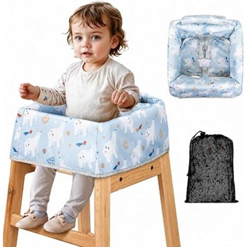 High Chair Cover for Baby Restaurant: Sprouterie Baby Highchair Covers for Restaurant Waterproof Washable Stain and Slip Resistant Portable for Children Outdoor Indoor Eating Blue Polar Bear