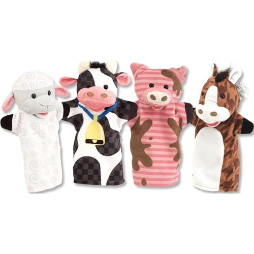 Melissa & Doug Farm Friends Hand Puppets (Set of 4) - Cow, Horse, Sheep, and Pig Soft Puppets for Kids and Toddlers Ages 2+