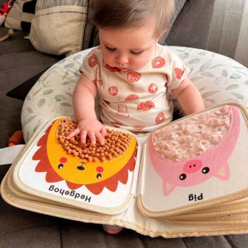 Personalized Christening Gift - Baby's First Touch and Feel Book with 18 Animal Textures, Sensory Book for Newborn