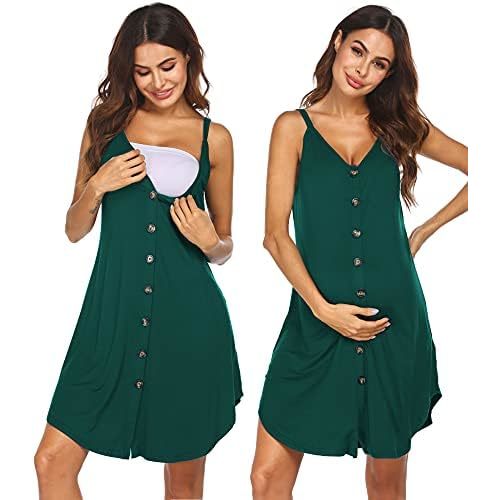 Ekouaer Women 3 in 1 Labor and Delivery/Maternity/Nursing Nightgown Button Down Sleeveless Pregnancy Dress for Breastfeeding