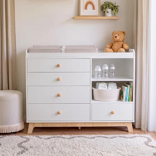 White Changing Table Dresser, Baby Dresser with Removable Changing Topper