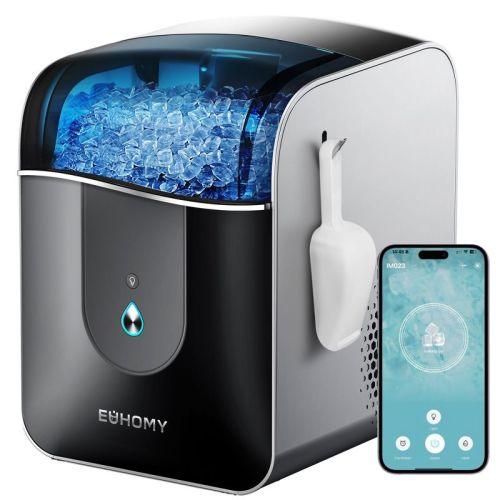 Nugget Ice Maker Countertop, 40 Lbs/Day, APP Remote Control & LED Indicator, Self-Cleaning, Compact Design with Scoop, Black