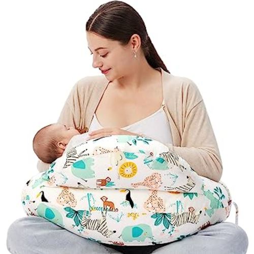 Momcozy Original Nursing Pillow for Breastfeeding, Plus Size Breastfeeding Pillows for More Support, with Adjustable Waist Strap and Removable Cotton Cover, Colorful Wildlife