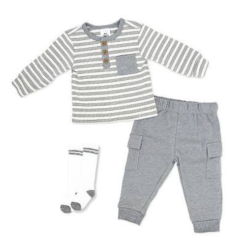 Baby Boys 3 Piece Gray Stripe Terry Jogger Set