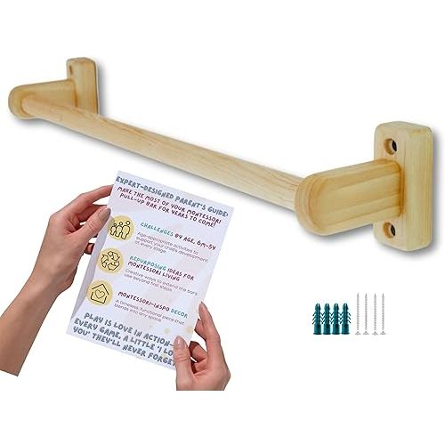 32.5 in. Long Montessori Pull Up Bar for Babies | Excercise Guide, Hand-Made, Assembled, Quality Wooden Toy Bar for Infants, Ballet Bar for Toddlers.