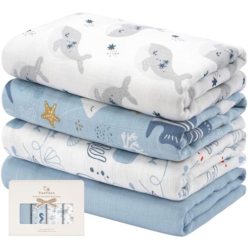Yoofoss Muslin Swaddle Blankets, Organic Baby Blankets, 47 x 47 Inches Receiving Blanket for Baby Boys and Girls, Baby Essentials for Newborns Soft Breathable