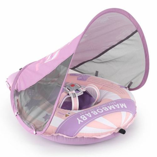 Mambobaby Light Traveler Baby Pool Float with Canopy Hot Air Balloon- Blue