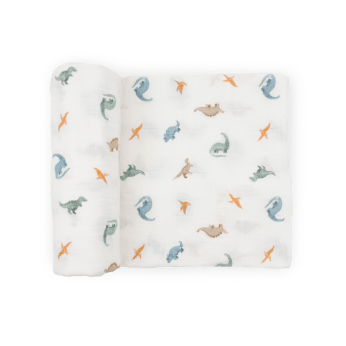 Organic Cotton Muslin Swaddle Blanket - Little Dino