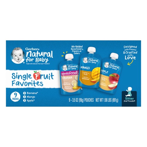 Gerber 2nd Foods Baby Food, Single Fruit Favorites Multipack, 3.5 Oz Pouches, 9 Pack 1.967 lb.