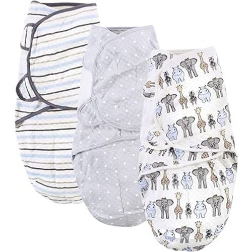 Hudson Baby Unisex Baby Quilted Cotton Swaddle Wrap 3pk, Royal Safari, 0-3 Months