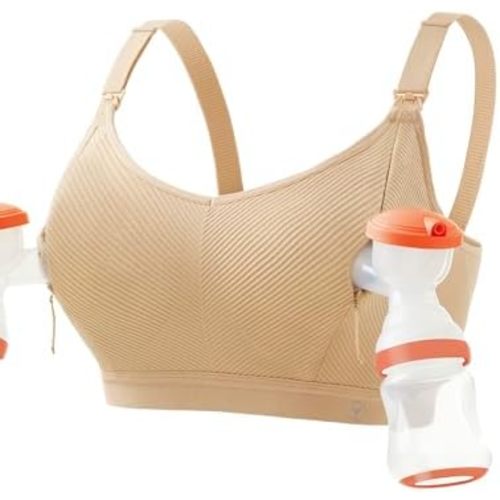 Pumping Bra Hands Free Zip Opening Seamless Nursing Bras for Breastfeeding High Support Nursing & Pumping Bra in One
