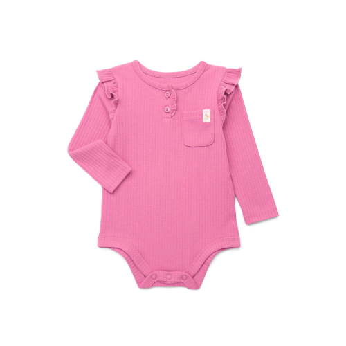 Garanimals Baby Girls Henley Bodysuit with Front Pocket and Long Sleeves, Sizes 0-24 Months