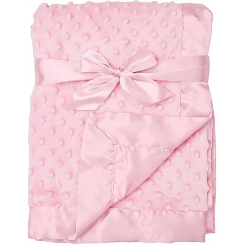American Baby Company Heavenly - Manta de recepción de felpilla suave (30 x 40 pulgadas), diseño de 2 capas con lunares minky y satén sedoso, rosa, para niños y niñas