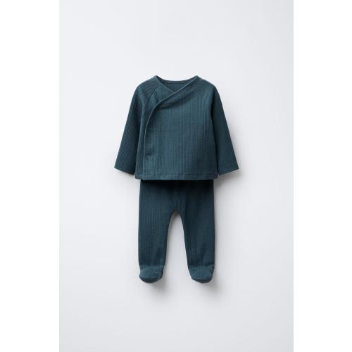 TEXTURED TOP AND LEGGINGS SET - Petrol blue 3-6 months | ZARA United States