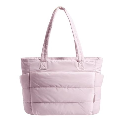 BAGSMART Puffy Tote Bag for Women, Lightweight Work Tote Handbag | 20L for 15.6" Laptop/ 18L for 15.6" Laptop, Quilted Shoulder Bag for Travel College Gym Daily