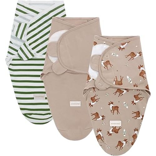 3Pcs Swaddle Blankets Swaddling Wrap for Baby,Swaddle Sleeping Bag Newborn Adjustable Breathable Soft Cotton (Giraffe, Large)