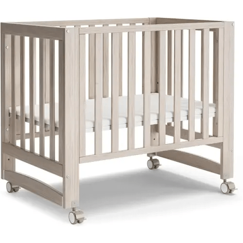 MAMAZING EvoNest Baby Crib, 6 in 1 Convertible Mini Crib with Wheels, 100% New Zealand Wood Growing Bed, 4 Adjustable Mattress Height, GREENGUARD Gold Certified, Wahsed Natural