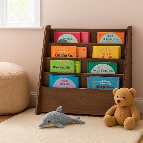 Wide Wooden Magazine Rack: 4-Pocket Floor Standing Organizer