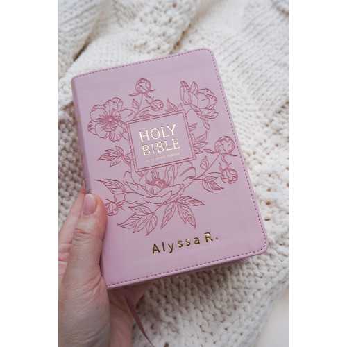Personalized Pink Bible Christian Gift for Her Boho Flower KJV Bible with Name for Women Faux Leather Bible Custom English Holy Bible Gift