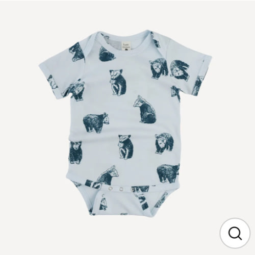 short sleeve lap neck bodysuit | blue bear cubs | organic cotton jersey