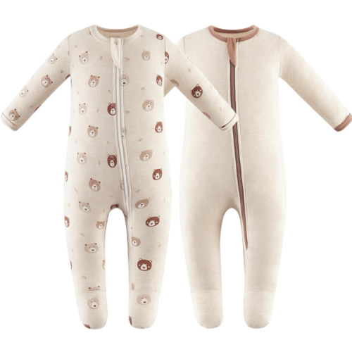 Owlivia Organic Cotton Baby Pajamas, Boys Girls Zip Front Sleep 'N Play Pjs, Footed Sleeper, Long Sleeve