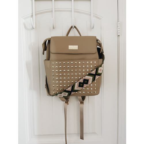 Tan Harleebeeandco diaper bag, diaper backpack, backpack