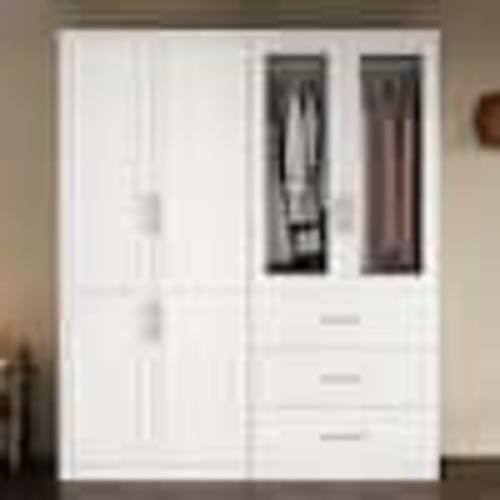 FUFU&GAGA 2-Combination White Wood 63.3 in. W 6-Door Big Armoires with 2 Hanging Rods, 3-Drawers, Shelves 74.8 in. H x 19.3 in. D KF020365,366