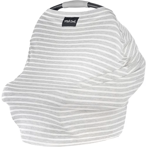 Milk Snob Original 5-in-1 Cover - Added Privacy for Breastfeeding, Baby Car Seat, Carrier, Stroller, High Chair, Shopping Cart, Lounger Canopy - Newborn Essentials, Nursing Top, Heather Gray Stripe