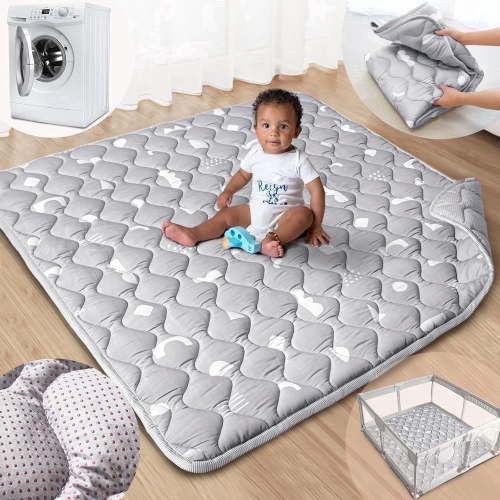 Beavtaens Baby Play Mat for Floor, Fits 50x50 Playpen, Non-Slip, Soft for Infants, 0-4 Years (Gray)
