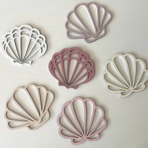 Laser Cut Wooden Seashell Wall Decor: Mermaid Nursery Shells, Set of 6
