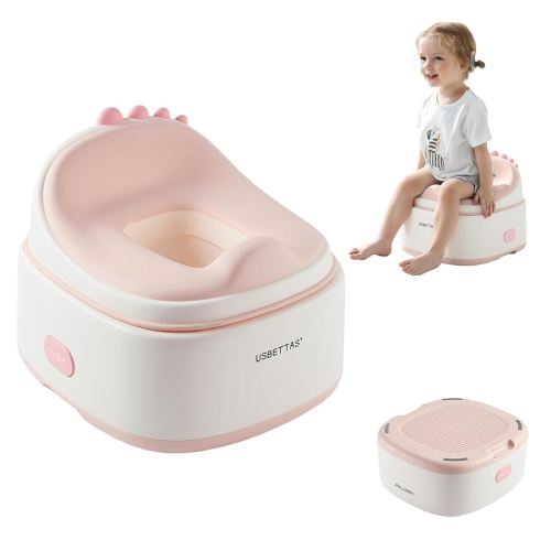 3 in 1 Potty Training Toilet, Dinosaur Toddler Potty Training Seat for Boys Girls with Comfortable Cushion, Easy-to-Clean and Anti-Slip Potty Training Step Stool for Toilet (Pink)