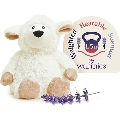 warmies Microwavable Stuffed Animal, Sheep, French Lavender Scented Plush | Heatable Plush, 90 secs of Warmth, Freezer Chillable 2-3 hrs, Weighted Stuffed Animal, Scented with Calming French Lavender