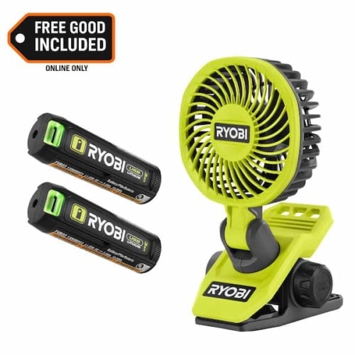Stroller Fan | Ryobi Cordless Clamp Fan with Lithium 3.0 Ah Lithium-ion Rechargeable Battery (2-Pack)