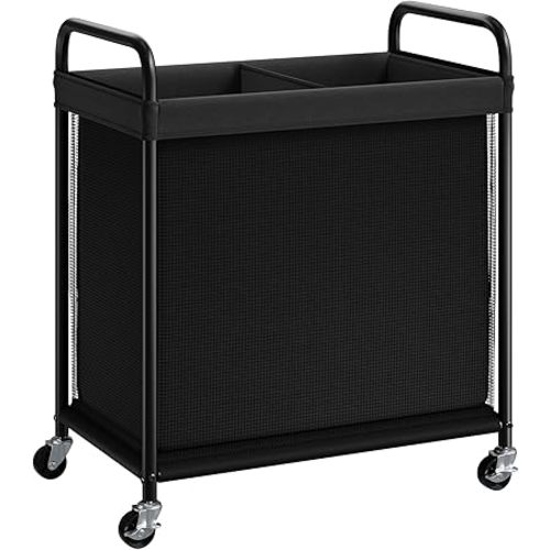 ELYKEN Laundry Hamper 2 Section, 100L Rolling Laundry Sorter with Removable Liner Bag, Laundry Basket with Wheels, Steel Frame with Metal Handle, Clothes Hamper Cart for Laundry Room & Bedroom