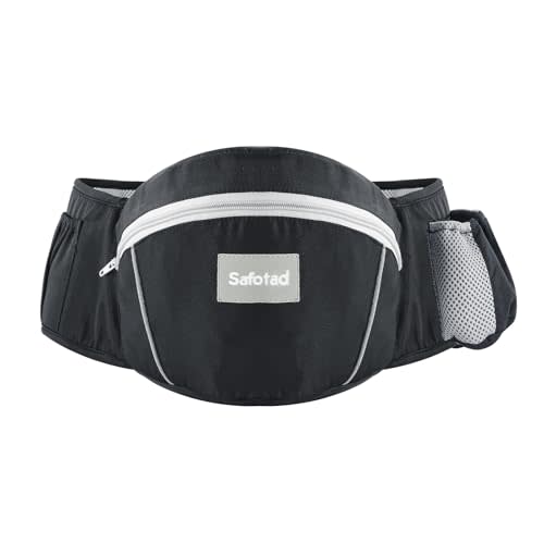 Safotad Baby Carrier with Hip Seat, Ergonomic Front Carrier for Newborns & Toddlers, Adjustable Waistband with Strong Support, Large Pocket Design, Black