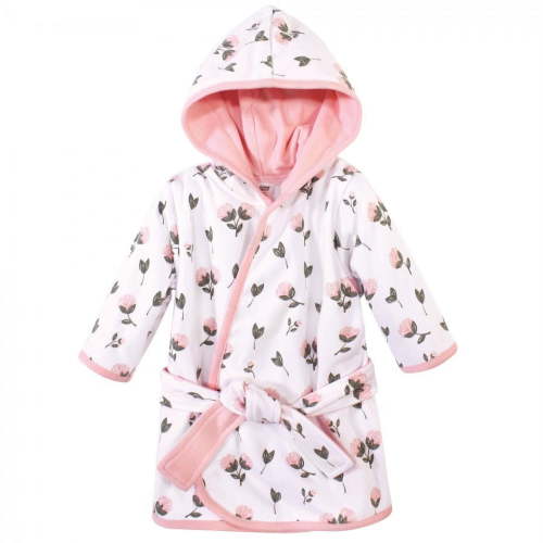 Hudson Baby Infant Girl Cotton Rich Bathrobe, Pink Peony, 0-9 Months