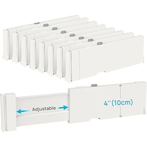 Vtopmart Drawer Dividers for Clothes 8 Pack, Adjustable 4" High Expandable from 11.3"-17" Dresser Drawer Organizer, Plastic Drawers Separators for Dresser, Baby Clothes, Kitchen and Office Storage