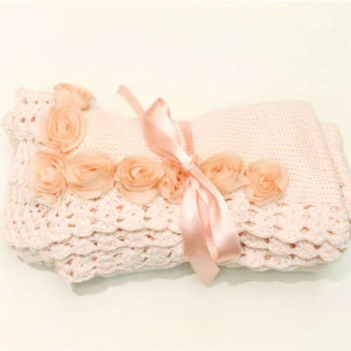 Pink Girls Knitted Rosette Blanket – Designs By ELS