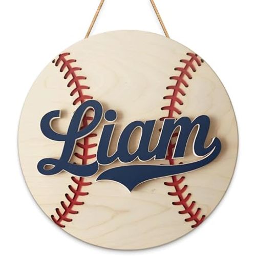 Personalized Nursery Name Sign, Sport Themed Wooden Signs for Baby Room Decor, Baseball Baby Name Door Hanger, Baseball Sign for Boy Room Wall Decor, Gifts for Son, Grandson