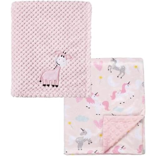CREVENT 2Pcs 30''X40'' Cute Cozy Fluffy Warm Baby Blankets for Infants Toddlers' Bedding Crib Cot Stroller - Giraffe + Unicorn