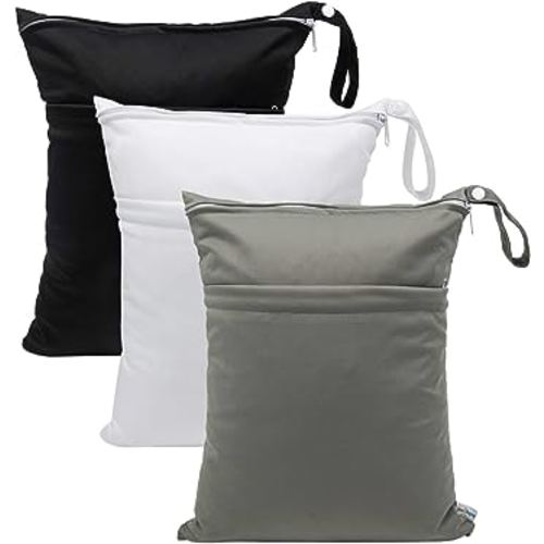 babygoal Wet Dry Bags for Baby Cloth Diapers, Waterproof Washable Travel Bags, Beach, Pool, Gym Bag for Swimsuits & Wet Clothes with 2 Pockets 3 Pack L-BWG