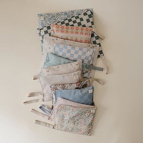 mushie Water Resistant Wet Bags | Large & Small Reusable Storage Bag for Baby Items and Travel | Zippered Pockets with Handle | Machine Washable, Set of 2 (Roman Green)