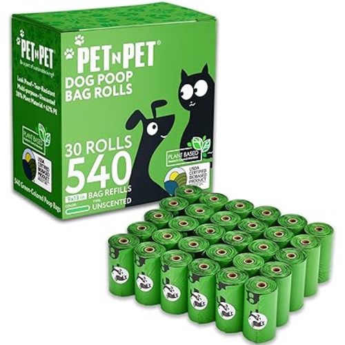 Pet N Pet 540 Counts Green Poop Bags for Dogs, 41% Plant Based & 59% PE Extra Thick Dog Poop Bags Rolls, 9" x 13", Unscented Dog Waste Bag, Pet Supplies for Dogs