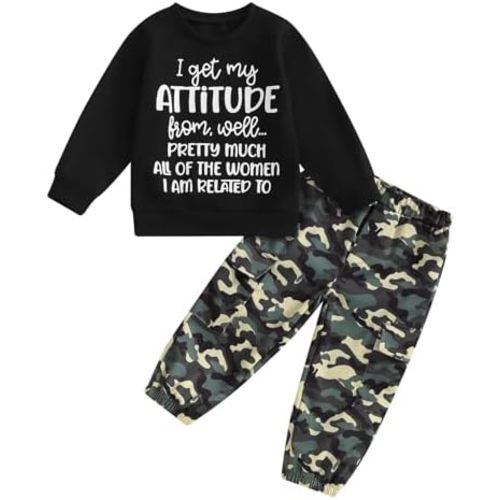 wdehow Toddler Kids Baby Boy Fall Outfits 1T 2T 3T 4T 5T Letter Print Long Sleeve Tops Camouflage Pants Winter Clothes Sets