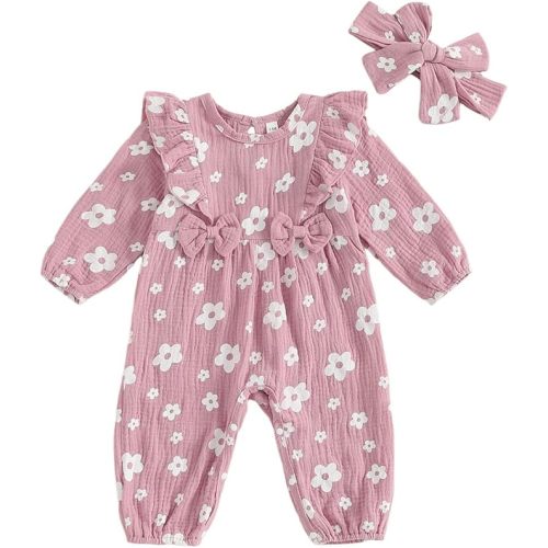 Newborn Baby Girl Outfit Ruffle Long Sleeve Plaid Boho Romper Cute Bubble Jumpsuit Vintage Fall Winter Clothes