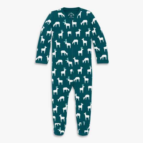 Clearance baby organic zip footie in forest friends - Forest reindeer / 0-3