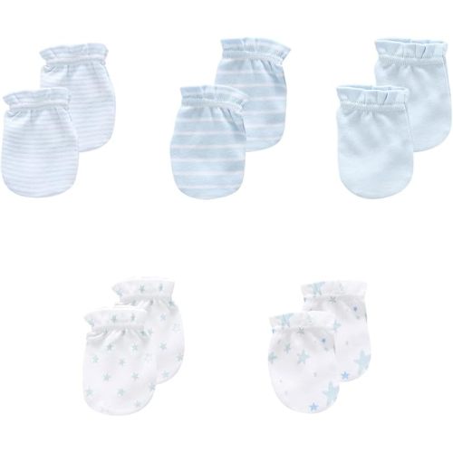 JELYLOVE 5 Pack Unisex New Born Boy Girls Anti Scratch Mittens Cotton Soft Baby Gloves 0-3 Months Infant Essentials