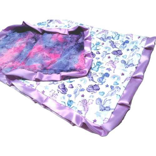 Baby Dragons Blanket - Girls Purple Dragon Blanket - Personalized Baby Blanket - Toddler Dragon Gift - Minky Blanket, Satin Ruffle Option