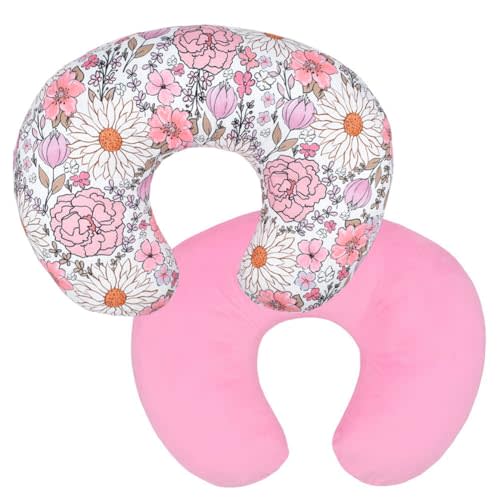 BxuanW Nursing Pillow Cover Stretchy Cotton Pillow Slipcovers for Breastfeeding Moms Two-Sided Design (Pink Flower Clusters)
